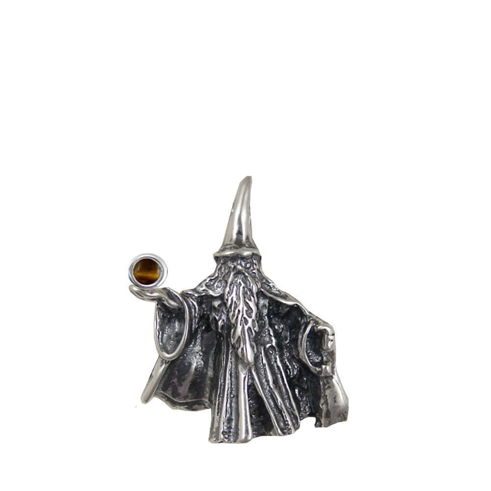 Sterling Silver Wizard of the North Pendant Holding Tiger Eye Magic Orb